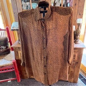 designs Lane Bryant Leopard Print Blouse Long Sleeve Tunic Button Sheer 18 / 20